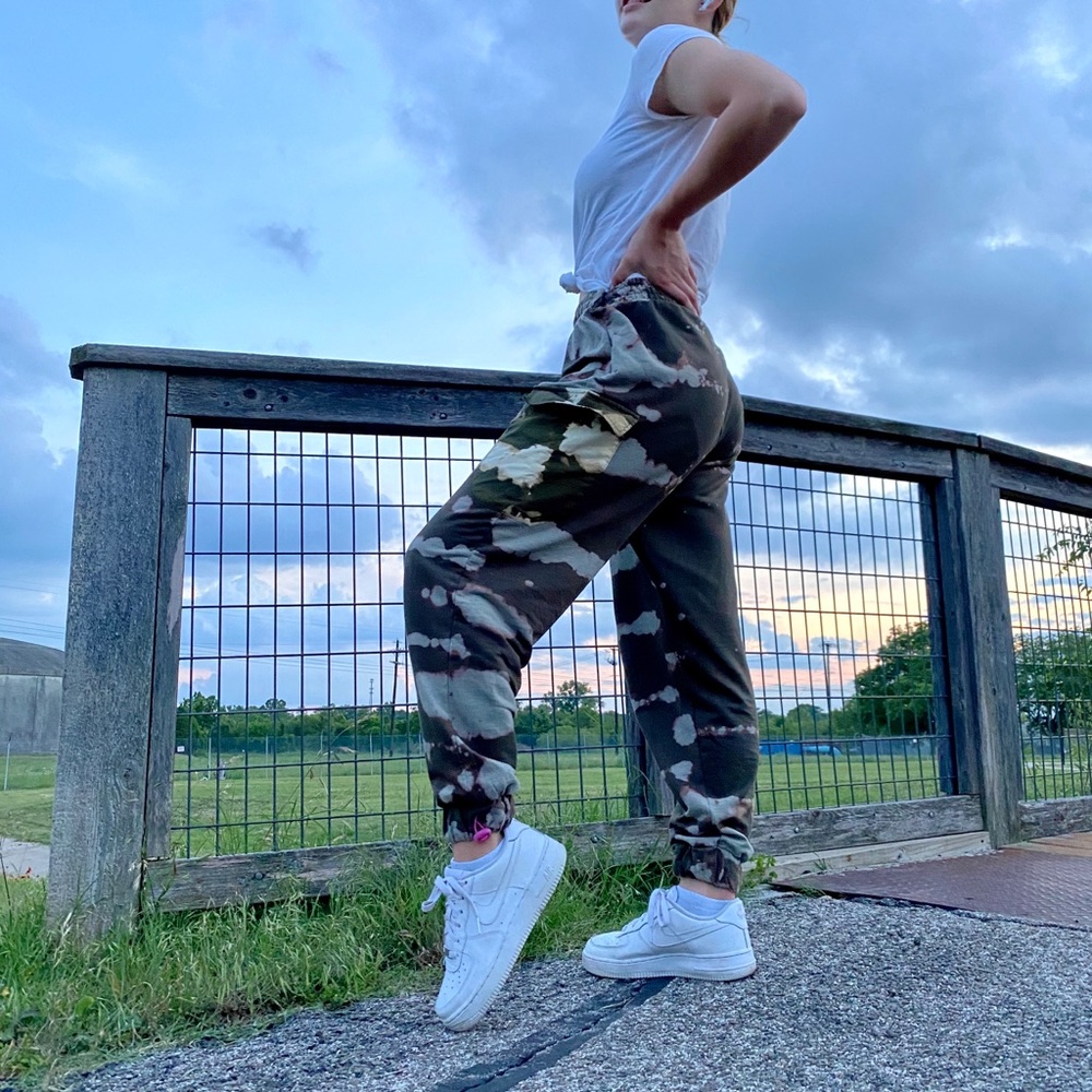 CUSTOM Bleach Tie Dye Olive Green Joggers